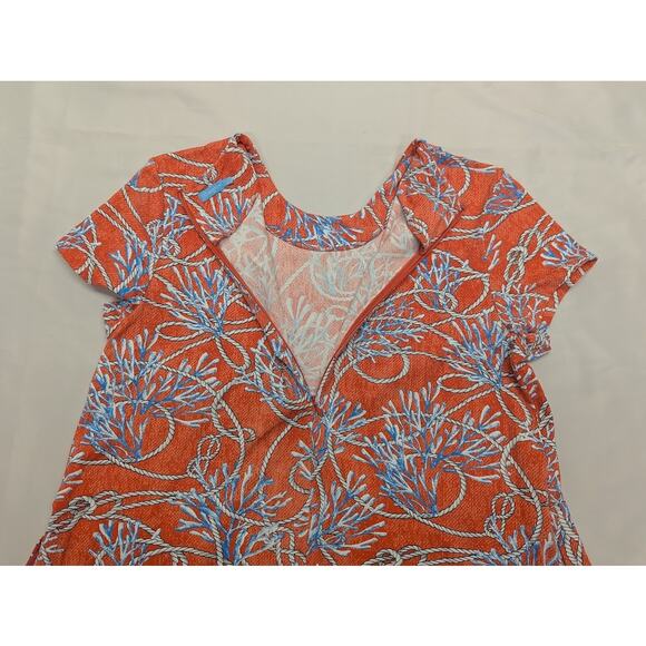J. McLaughlin Dress Women Short Pullover Shift Dress Coral Nautical Seaside Sz L - Picture 9 of 10